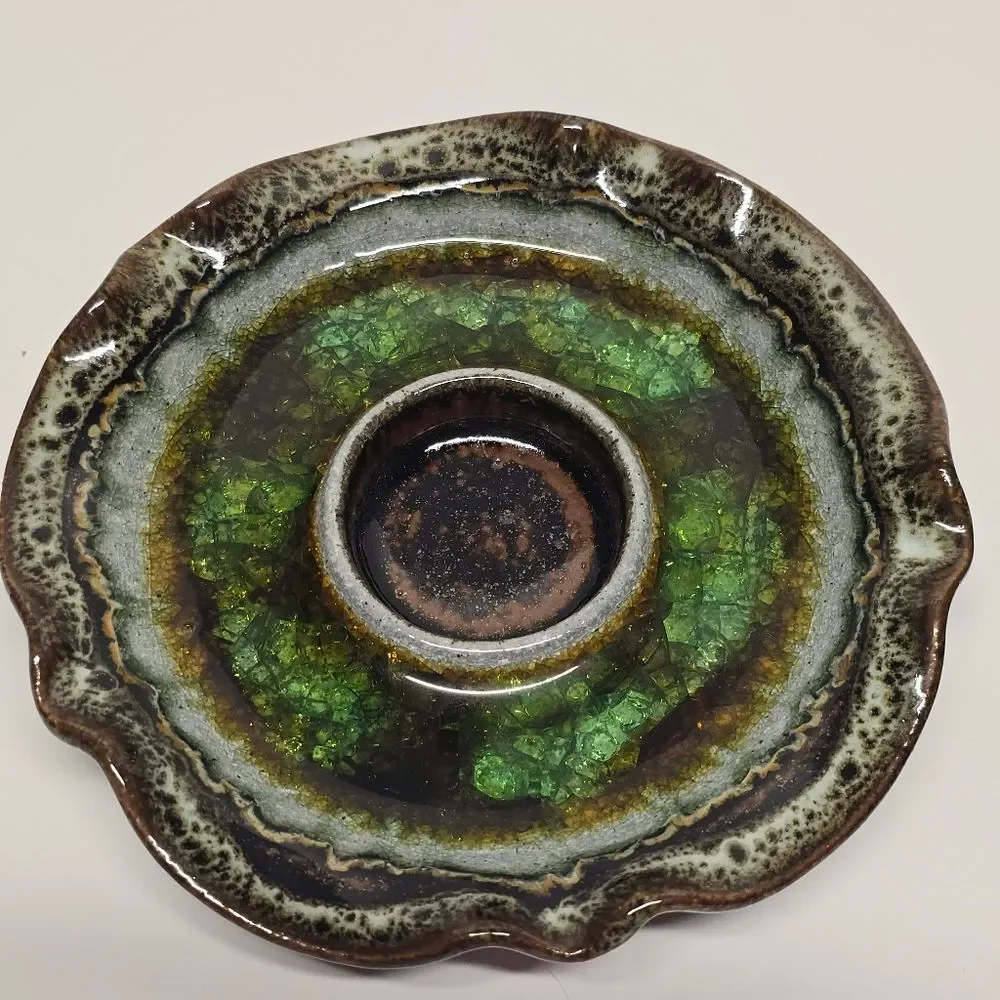 Native American Navajo Stoneware Pottery Crackle Glass Candle Holder Set NEW